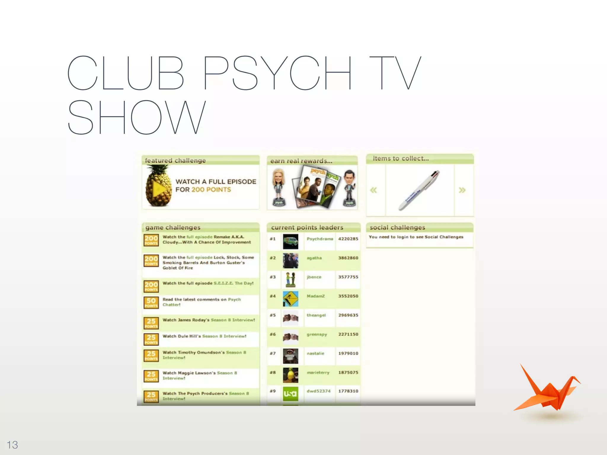 CLUB PSYCH TV
SHOW
13