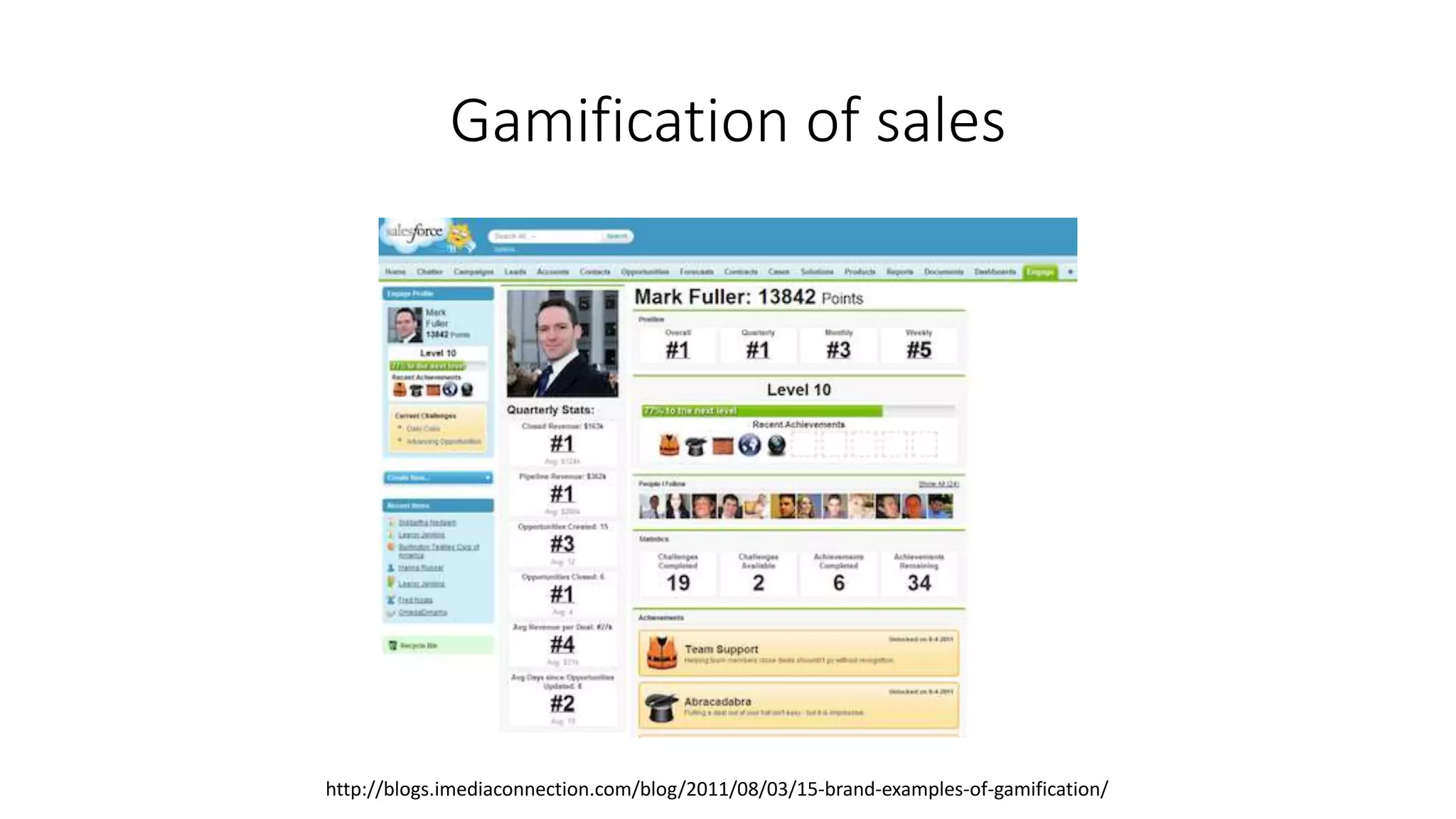 Gamification of sales
http://blogs.imediaconnection.com/blog/2011/08/03/15-brand-examples-of-gamification/
 