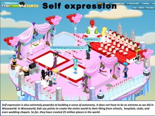 Self expression

Self expression is also extremely powerful at building a sense of autonomy. It does not have to be as ext...