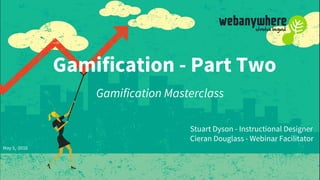 Gamification - Part Two
Gamification Masterclass
Stuart Dyson - Instructional Designer
Cieran Douglass - Webinar Facilitator
May 5, 2016
 