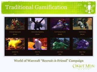 World of Warcraft “Recruit-A-Friend” Campaign
Traditional Gamification
 