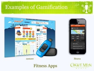 Examples of Gamification
Fitness Apps
zamzee Strava
 