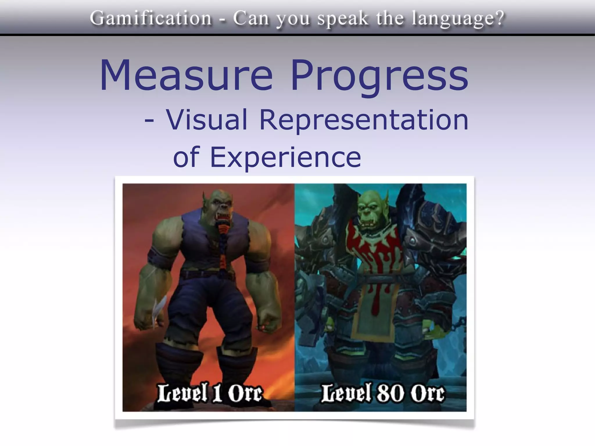 Measure Progress
 - Visual Representation
   of Experience
 