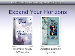 Expand Your Horizons




 Alternate Reality   Adaptive Learning
    /Wearables           Systems
 
