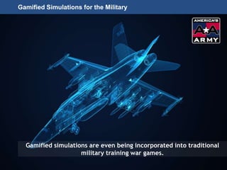 Page 46
© 2010-2014 CapitalWave, Inc. | All rights reserved.
Gamified simulations are even being incorporated into traditional
military training war games.
Gamified Simulations for the Military
 