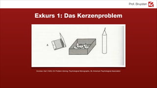 Prof. Bruysten
Exkurs 1: Das Kerzenproblem
Duncker, Karl (1945) On Problem Solving, Psychological Monographs, 58, American Psychological Association
 