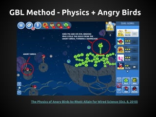 GBL Method - Physics + Angry Birds

The Physics of Angry Birds by Rhett Allain for Wired Science (Oct. 8, 2010)

 
