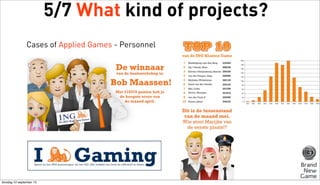 5/7 What kind of projects?
Cases of Applied Games - Personnel

dinsdag 10 september 13

 