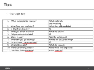 61
Tips
• Test-teach-test
 