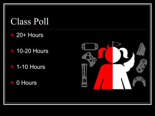 Class Poll 20+ Hours 10-20 Hours 1-10 Hours 0 Hours 