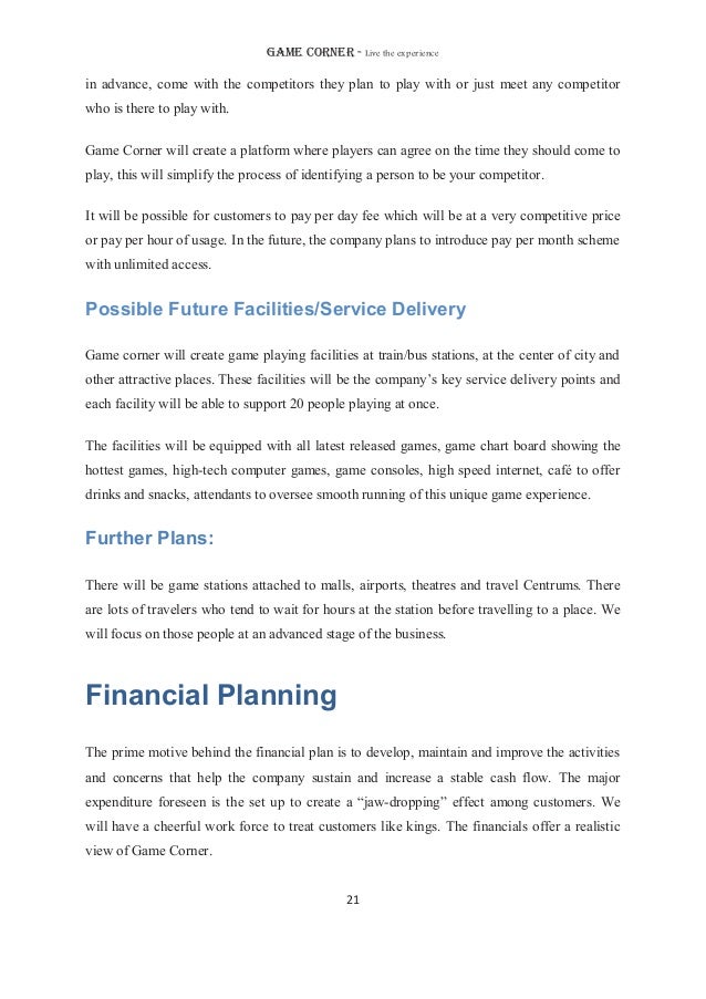 game zone business plan sample