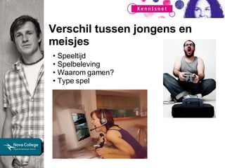 Verschil tussen jongens en meisjes Speeltijd Spelbeleving Waarom gamen? Type spel 