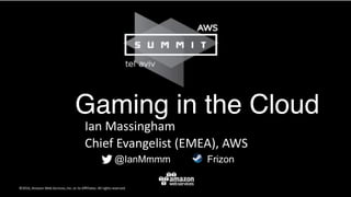 Gaming in the Cloud
Ian	Massingham	
Chief	Evangelist	(EMEA),	AWS
@IanMmmm Frizon
 