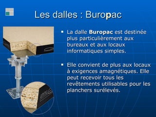 Les dalles : Buro p ac <ul><li>La dalle  Buropac  est destinée plus particulièrement aux bureaux et aux locaux informatiqu...