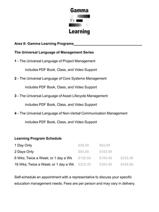 Area II: Gamma Learning Programs___________________________________
The Universal Language of Management Series
1 - The Un...