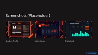 Screenshots (Placeholder)
Student Profile Attendance Gradebook
 