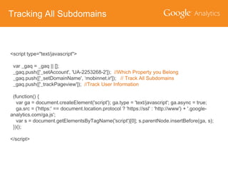 Tracking All Subdomains

<script type="text/javascript">
var _gaq = _gaq || [];
_gaq.push(['_setAccount', 'UA-2253268-2']); //Which Property you Belong
_gaq.push(['_setDomainName', ‘mobinnet.ir']); // Track All Subdomains
_gaq.push(['_trackPageview']); //Track User Information

(function() {
var ga = document.createElement('script'); ga.type = 'text/javascript'; ga.async = true;
ga.src = ('https:' == document.location.protocol ? 'https://ssl' : 'http://www') + '.googleanalytics.com/ga.js';
var s = document.getElementsByTagName('script')[0]; s.parentNode.insertBefore(ga, s);
})();
</script>

 