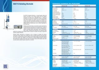 RDE710 Rotating Electrode Potentiostat/Galvanostat/ZRA specifications*
The RDE710 Rotating Electrode is a research-grade rotator and
features the ability to use rotating ring-disk, disk, and cylinder
electrodes. The rotation rate is adjustable from 50 – 10,000 rpm
(revolutions per minute).The controller has a Liquid Crystal Display
(LCD) which indicates the rotation rate and is controlled by a
rotation rate knob. The electrode assembly of the rotator has a
versatile design that allows for the use of diverse electrode types.
Different shaft and electrode tips can be selected depending on
your desired use.
Rotating ring-disk electrodes are used where products generated at
the disk electrode are monitored at the ring electrode. A number of
ring-disk electrode configurations are available including platinum-
platinum, gold-gold, glassy carbon-glassy carbon, and platinum-
glassy carbon. Rotating disk experiments are performed where
defined mass transport to the sample electrode is desired.An example of this type of experiment
would be catalyst evaluation.
Rotating cylinder experiments are important in the oil industry to simulate the corrosion
environment inside a pipeline, thus avoiding the need to assemble expensive flow loop setups.
The rotator is an ideal tool because flow conditions at the rotating cylinder are generally turbulent
even at low rotation rates. Cylinders can be made from a variety of different metals to evaluate
their performance including 1018 carbon steel, 316 stainless steel and 430 stainless steel. Users
can also machine cylinder samples using their own material.
Selected Specifications* Specifications subject to change.
	 Reference 3000	 Reference 600	 Interface 1000
System	 		
Cell Connections	 2, 3, or 4	 2, 3, or 4	 2, 3, or 4
Maximum Current	 ± 3 A	 ± 600 mA	 ± 1 A
Current Ranges	 11 (300 pA – 3 A) 	 11 (60 pA – 600 mA)	 9 (10 nA to 1 A)
Current Ranges	 13	 13	 11
(including internal gain)
Minimum Voltage Resolution	 1 μV	 1 μV	 1 μV
Minimum Current Resolution	 100 aA	 20 aA	 3.3 fA
Maximum Applied Potential	 ± 32 V	 ± 11 V	 ± 12 V
Rise Time	 < 250 ns	 < 250 ns	 < 1 μs
Minimum Timebase	 3.333 μs	 3.333 μs	 10 μs
Maximum Timebase	 715 s	 715 s	 715 s
Noise and Ripple (typical)	 < 2 μV rms	 < 2 μV rms	 < 20 μV rms
Control Amplifier			
Compliance	 ± 32 V	 ± 22 V	 ± 20 V
Output Current	 > ±3 A	 > ± 600 mA	 > ± 1 A
Speed Settings	 5	 5	 5
Unity Gain Bandwidth	 980, 260, 40, 4, 0.4 kHz	 980, 260, 40, 4, 0.4 kHz	 980, 260, 40, 4, 0.4 kHz
EIS Measurement			
EIS	 10 μHz - 1MHz	 10 μHz - 1MHz	 10 μHz - 1MHz
V AC amplitude	 2.11 V max/ 4.03 μV min	 2.11 V max/ 4.03 μV min	 2.33 V max/17.8 μV min		
	
Electrometer			
Input Impedance	 > 1014
W 	 > 1014
W	 > 1012
W
Input Current (typical)	 < 10 pA	 < 2 pA	 < 20 pA
Bandwidth	 > 15 MHz at -3 dB	 > 15 MHz at -3 dB	 > 10 MHz
CMR	 > 80 dB (3 Hz), > 60 dB (1 MHz)	 > 80 dB (3 Hz), > 60 dB (1 MHz)	 > 80 dB (10 kHz), > 60 dB (1 MHz)
Applied Potential			
Accuracy	 ± 1 mV ± 0.2% of setting	 ± 1 mV ± 0.2% of setting	 ± 1 mV ± 0.2% of setting
Resolution	 12.5 μV, 50 μV, 200 μV/bit	 12.5 μV, 50 μV, 200 μV/bit	 12.5 μV, 50 μV, 200 μV/bit
Drift	 < 20 μV/ºC	 < 20 μV/ºC	 < 20 μV/ºC
Potential Scan Range	 ± 0.4, ± 1.6 V, ± 6.4 V	 ± 0.4, ± 1.6 V, ± 6.4 V	 ± 0.4, ± 1.6 V, ± 6.4 V
Measured Potential			
Accuracy	 High Resolution Electrometer: 	 ± 1 mV ± 0.3% of reading	 ± 1 mV ± 0.3% of reading
	 ± 1 mV ± 0.3% of reading
	 High Voltage Electrometer:		
	 ± 4 mV ± 0.3% of reading		
Full scale ranges	 High Resolution Electrometer:	 ± 12 V, ± 3V, ± 300 mV, ± 30 mV	 ± 12 V, ± 3V, ± 300 mV, ± 30 mV
	 ± 12 V, ± 3V, ± 300 mV, ± 30 mV		
	 High Voltage Electrometer:		
	 ± 48 V, ± 12 V, ± 1.2 V, ± 120 mV		
Resolution	 High Resolution Electrometer:	 400 μV, 100 μV, 10 μV, 1 μV/bit	 400 μV, 100 μV, 10 μV, 1 μV/bit
	 400 μV, 100 μV, 10 μV, 1 μV/bit		
	 High Voltage Electrometer:		
	 1.6 mV, 400 μV, 40 μV, 4 μV				
Offset Range	 High Resolution Electrometer: ± 12 V	 ± 10 V	 ± 12 V, ± 3V
	 High Voltage Electrometer: ± 48 V		
Applied Current			
Accuracy	 ± 10 pA ± 0.3% of setting	 ± 10 pA ± 0.3% of setting	 ± 5 pA ± 0.3% of setting
Resolution	 0.0033% full-scale/bit	 0.0033% full-scale/bit	 0.0033% of full-scale/bit
Measured Current			
Accuracy	 ± 0.3% range ± 10 pA	 ± 0.3% range ± 10 pA	 ± 0.3% range ± 5 pA
Resolution	 0.0033% full-scale/bit	 0.0033% full-scale/bit	 0.0033% of full-scale/bit
Bandwidth	 > 10 MHz (3A – 600 μA), >1.5 MHz	 > 10 MHz (600 mA – 600 μA), 	 > 10 MHz (1 A – 100 μA),
	 (60 μA), >0.15 MHz (6 μA)	 >1.5 MHz (60 μA), >0.15 MHz (6 μA)	 >1.5 MHz (10 μA), >0.15 MHz (1 μA)
Stability settings	 4	 4	 3
Post Offset Gain	 1, 10, 100	 1, 10, 100	 1, 10, 100
Offset Range	 ± 1X full-scale	 ± 1X full-scale	 ± 1X full-scale
 