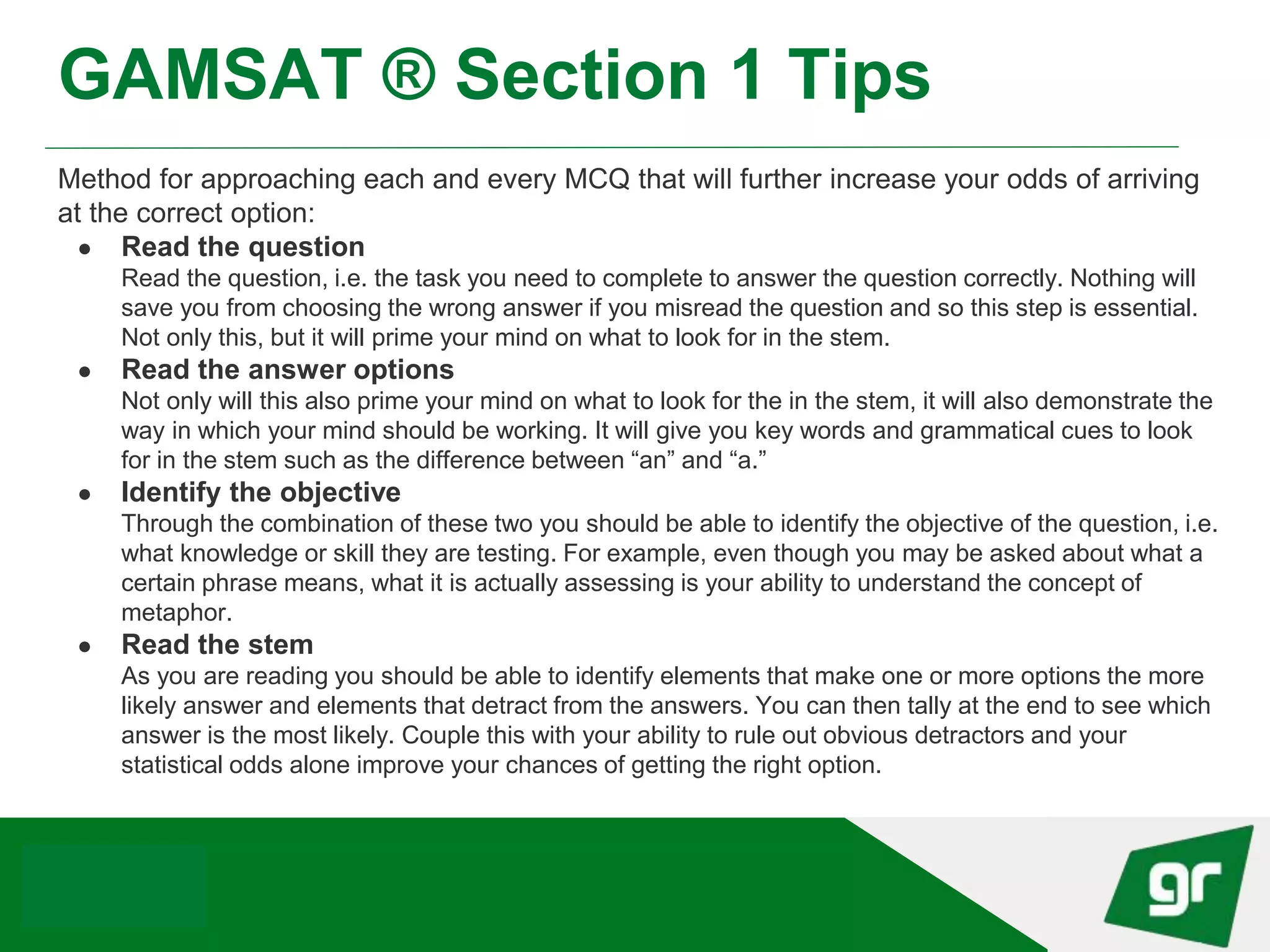 GAMSAT Section 1 How to Prepare PPT
