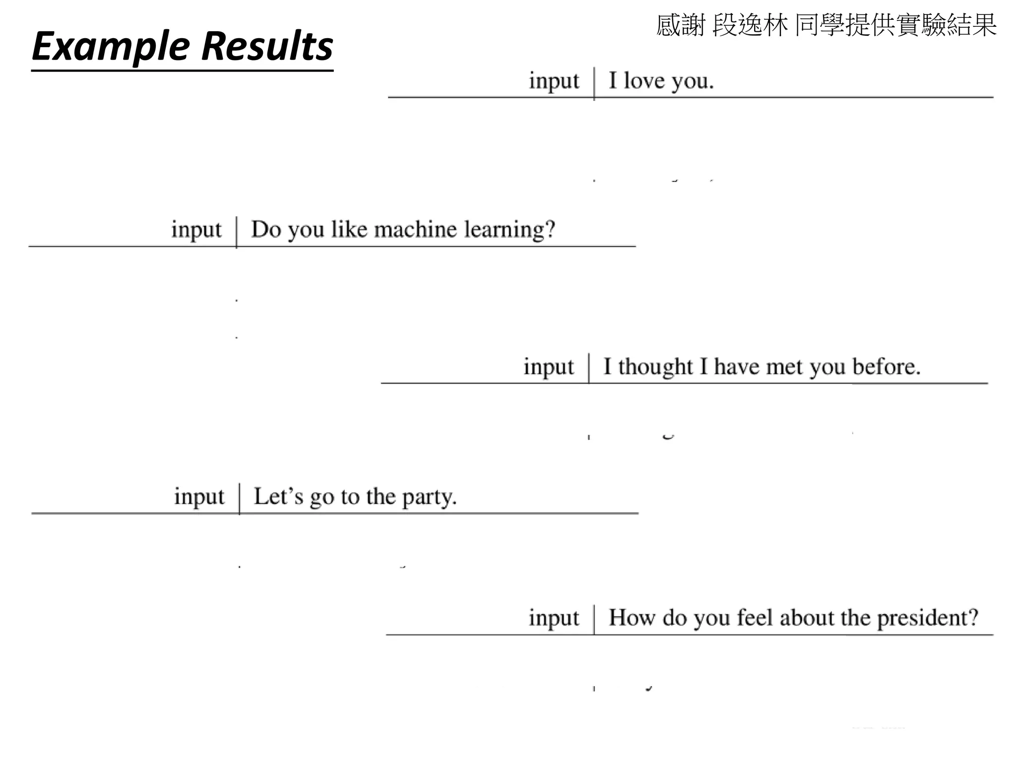 Example Results
感謝 段逸林 同學提供實驗結果
 