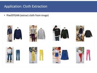 Application: Cloth Extraction
• PixelDTGAN (extract cloth from image)
 