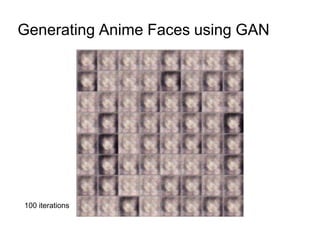 Generating Anime Faces using GAN
100 iterations
 