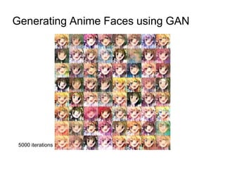 Generating Anime Faces using GAN
5000 iterations
 