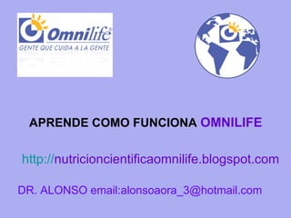 APRENDE COMO FUNCIONA   OMNILIFE http:// nutricion cientificaomnilife.blogspot.com DR. ALONSO email:alonsoaora_3@hotmail.com 