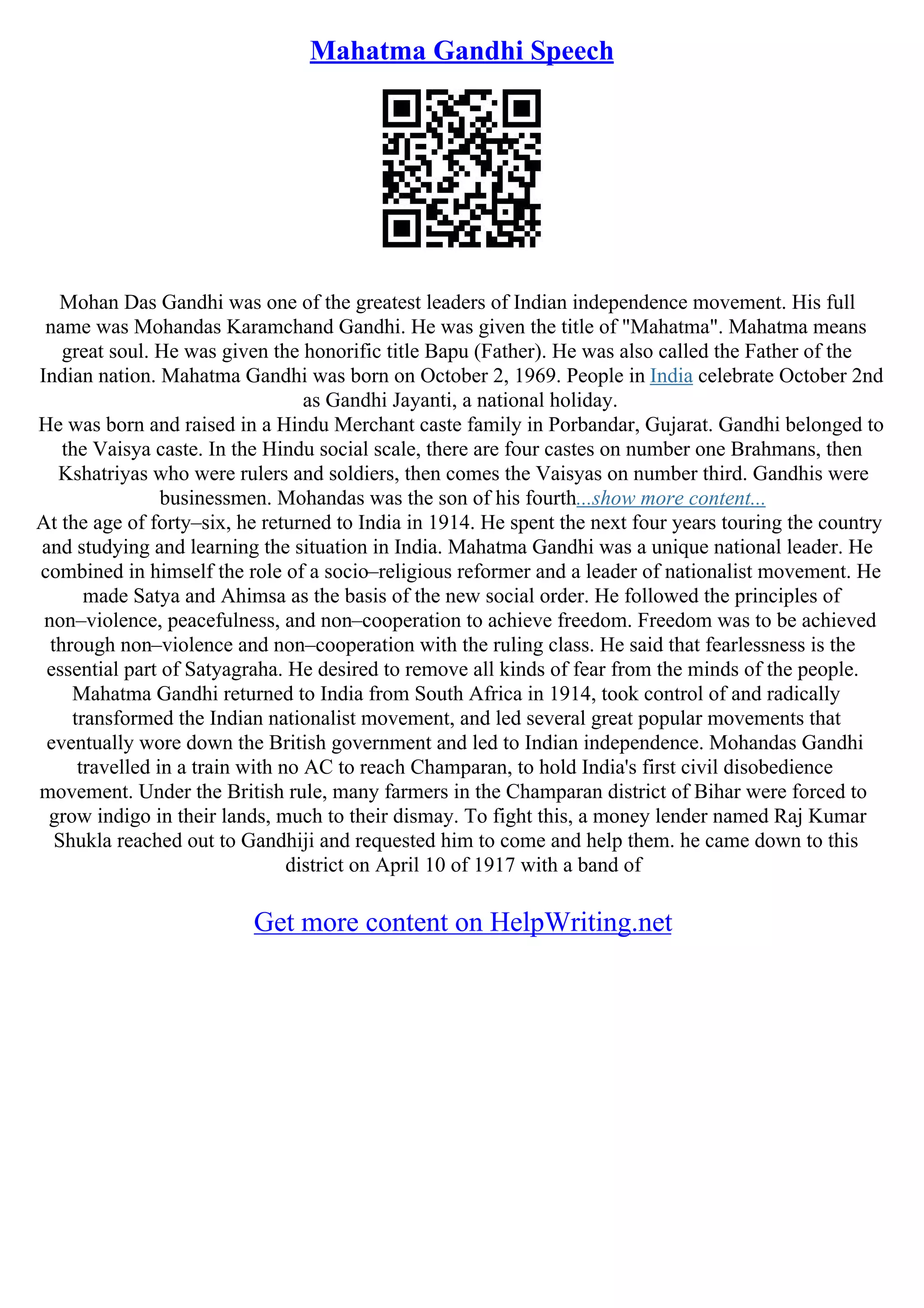 Gandhi Jayanti Essay | PDF