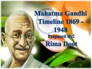 Mahatma Gandhi
Timeline 1869 -
1948
Prepared By:
Rima Doot
 