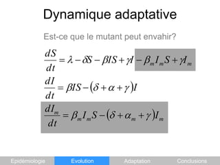 Dynamique adaptativeEst-ce que le mutant peut envahir?EpidémiologieEvolutionAdaptationConclusions