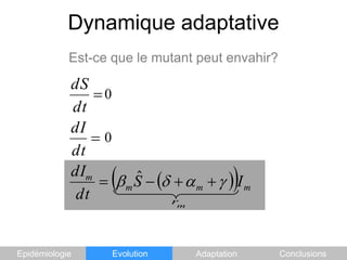 Dynamique adaptativeEst-ce que le mutant peut envahir?EpidémiologieEvolutionAdaptationConclusions