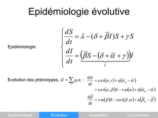 Epidémiologie évolutiveEpidémiologie:Evolution des phénotypes, :EpidémiologieEvolutionAdaptationConclusions