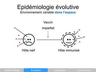 Epidémiologie évolutiveEnvironnement variable dans l’espaceVaccinimparfaitHôte naïfHôte immuniséEpidémiologieEvolutionAdaptationConclusions