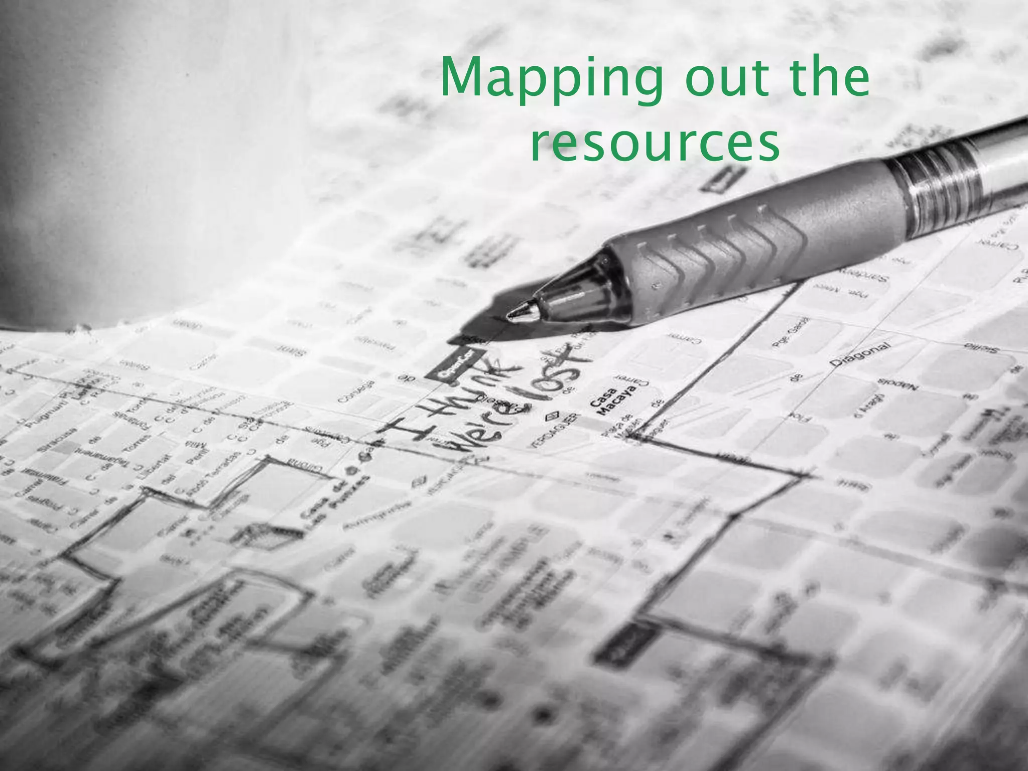 Mapping out the resources
Some students find it very reassuring to be able to make some sense out of the forest of
resources proposed by the library.
Mapping those resources out can be a great thing to do during an induction session.
 
