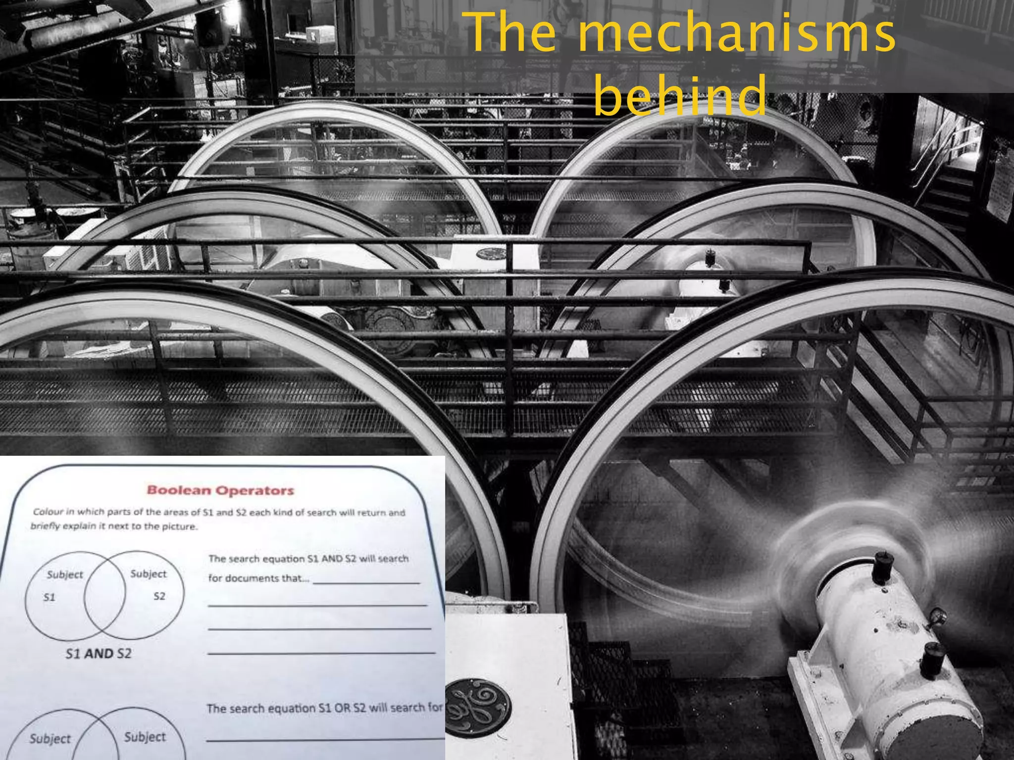 The mechanisms behind
This is a simple colouring exercise that helps you check, in about 30 seconds, if the students
have understood how Boolean operators work.
 