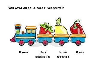 What makes a good website? Brand Key elements Little touches Ease 