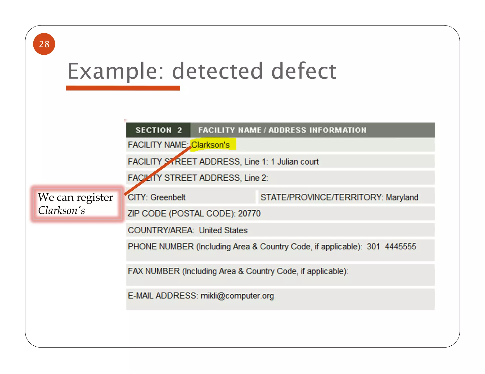 28


     Example: detected defect




We can register
Clarkson’s
 