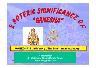 8/8/2017
Compiled by
Dr. Medicherla Shyam Sunder Kumar
samc108@gmail.com
GANESHA'S birth story , The inner meaning indepth
 