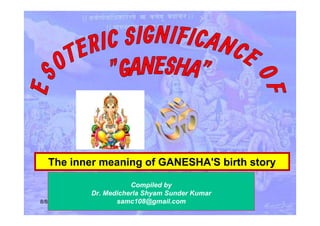 8/8/2017
Compiled by
Dr. Medicherla Shyam Sunder Kumar
samc108@gmail.com
The inner meaning of GANESHA'S birth story
 