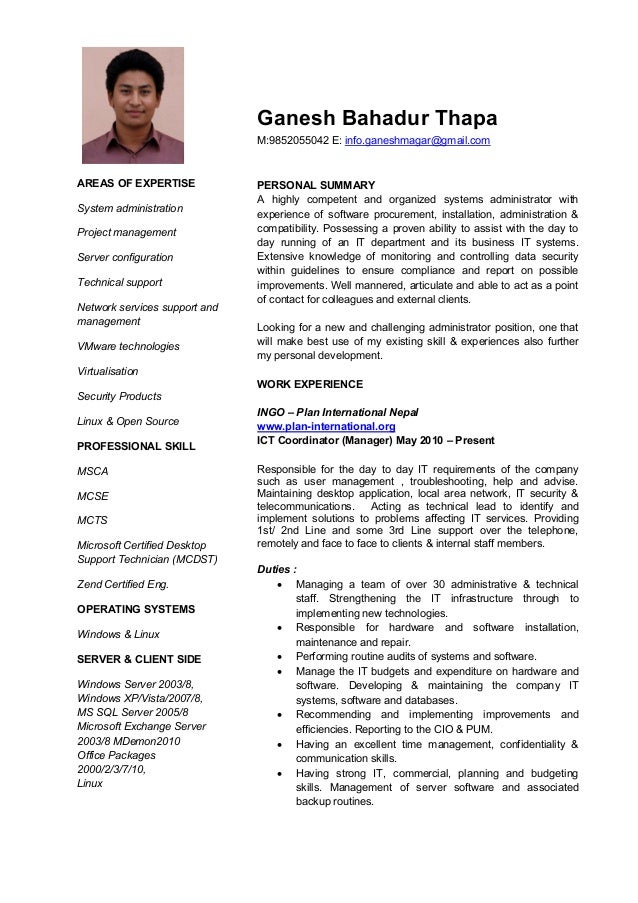 cv for it support