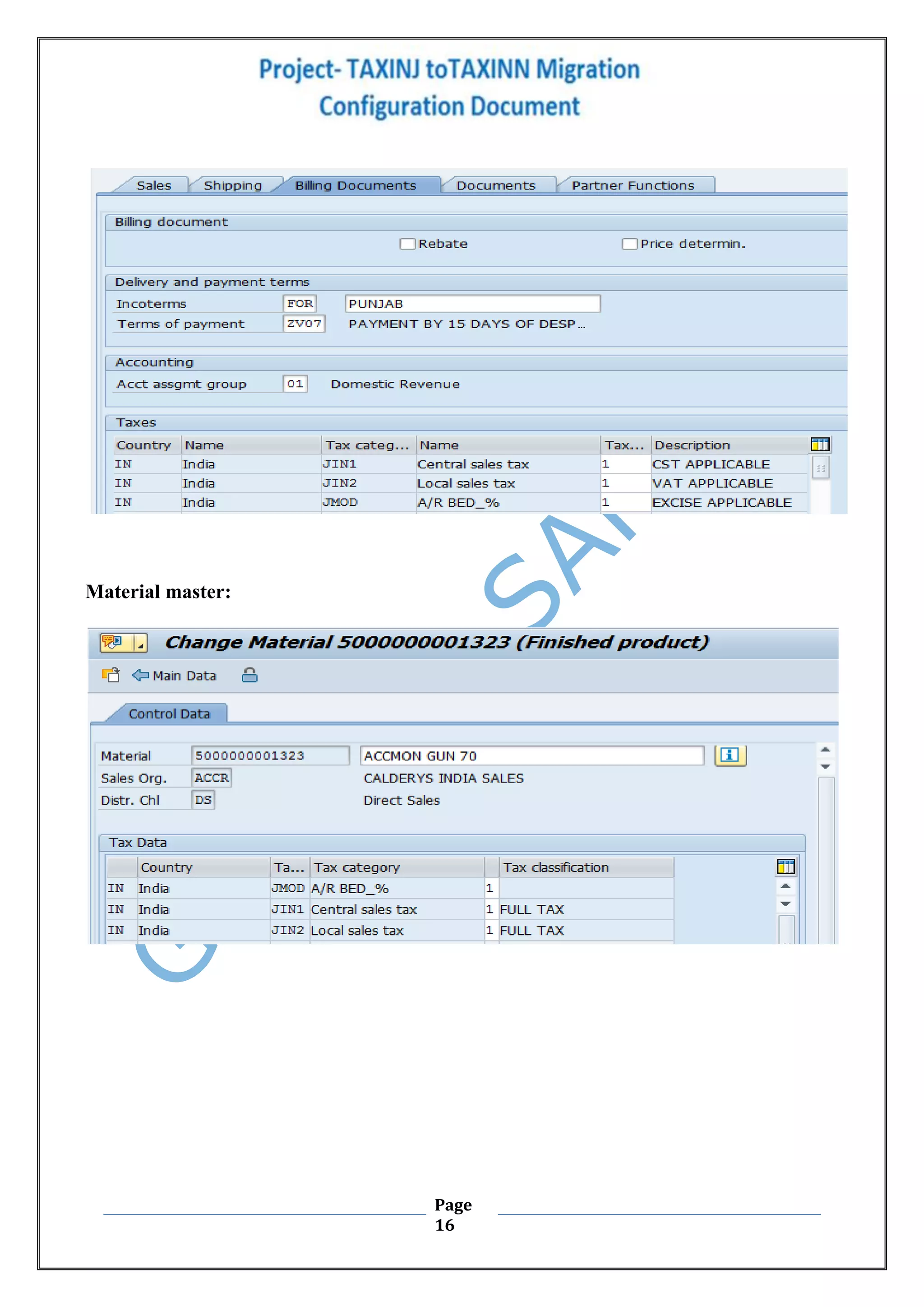 Page
16
Material master:
 