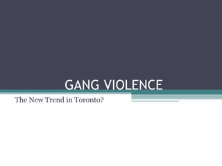GANG VIOLENCE The New Trend in Toronto? 