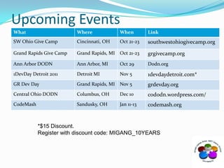 Upcoming Events*$15 Discount. Register with discount code: MIGANG_10YEARS