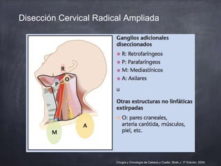 Disección Cervical Radical Ampliada
Cirugía y Oncología de Cabeza y Cuello. Shah,J. 3º Edición. 2004.
 
