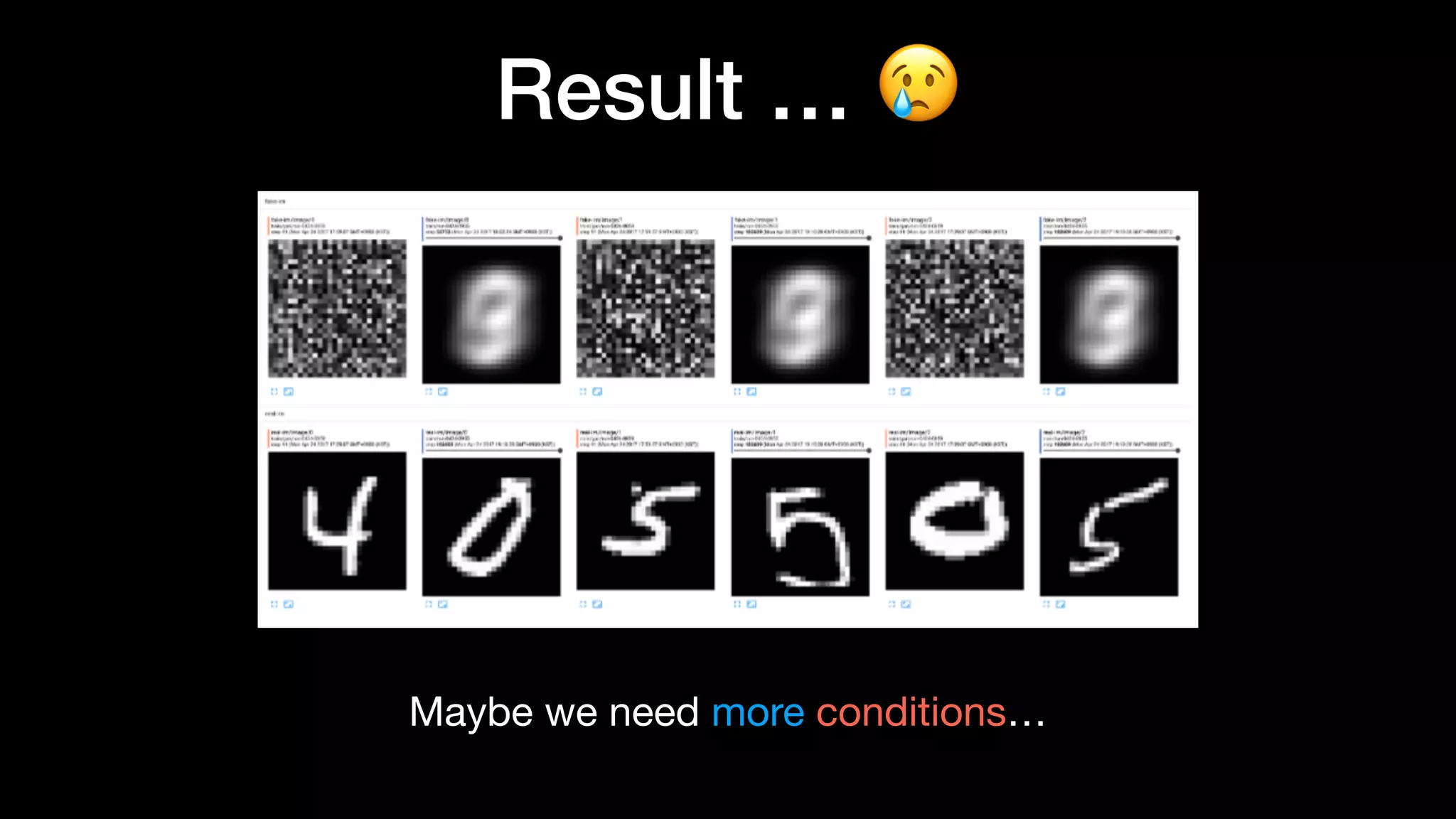 Result … 😢
Maybe we need more conditions…
 