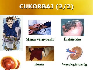 CUKORBAJ (2/2)




 Magas vérnyomás    Üszkösödés




     Kóma          Veseelégtelenség
 