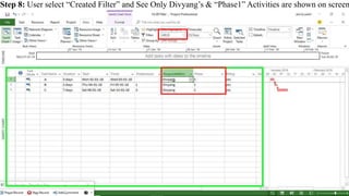 Step 8: User select “Created Filter” and See Only Divyang’s & “Phase1” Activities are shown on screen
 