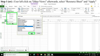 Step 1 (or) : User left click on "Other Views” afterwards, select “Resource Sheet” and “Apply”
 