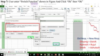 Step 7: User enter “Switch Function” shown in Figure And Click “Ok” then “Ok”
Divyang = Daivik
Rashesh = Rujul
Smith = Ashutosh
Old Resp. = New Resp.
 